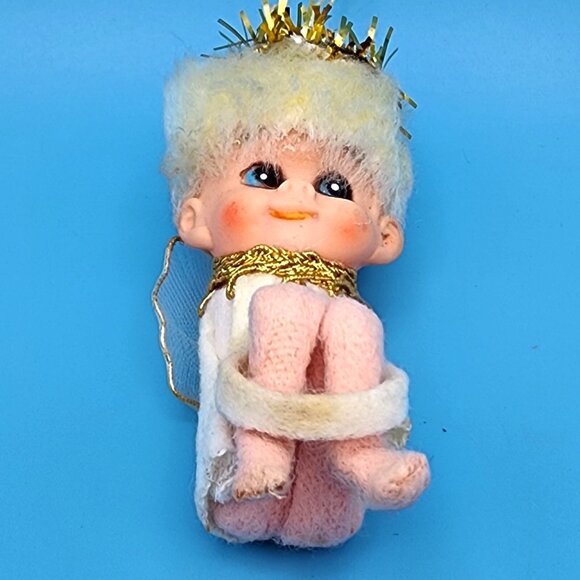 Vintage Pixie Angel Knee Hugger Ornament Tulle Wings Napco Japan 50 Felt Halo - Picture 8 of 11